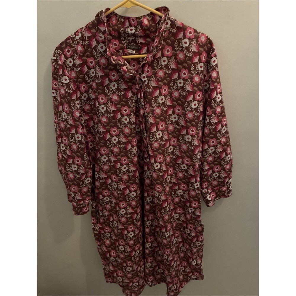 J. McLaughlin Women’s Floral Shirt Dress Midi Brown Pink Cotton Pockets XL